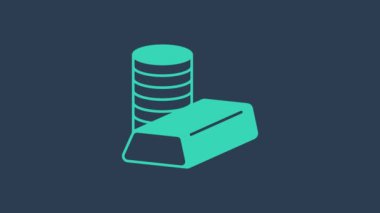 Turkuaz altın sikke ve mavi arka planda izole edilmiş altın külçeler. Bankacılık işareti. Para sembolü. 4K Video hareketli grafik canlandırması