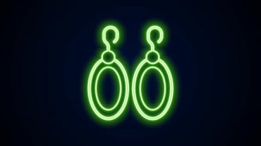 Parlayan neon çizgili küpe simgesi siyah arkaplanda izole edildi. Mücevher aksesuarları. 4K Video hareketli grafik canlandırması