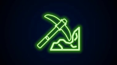 Parlayan neon hattı. Siyah arka planda izole edilmiş altın madenciliği ikonu. 4K Video hareketli grafik canlandırması