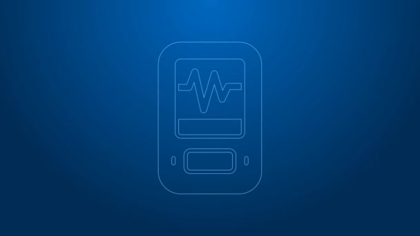 White line Seismograph icon isolated on blue background. Earthquake analog seismograph. 4K Video motion graphic animation — Stock Video