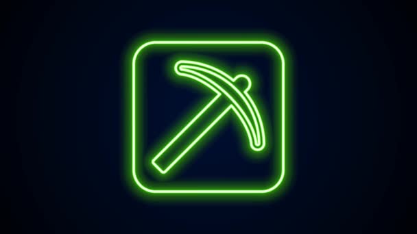 Ragyogó neon vonal Pickaxe ikon elszigetelt fekete háttérrel. 4K Videó mozgás grafikus animáció — Stock videók