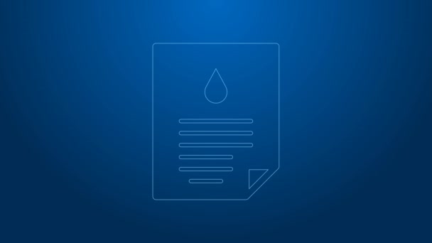 White line Oil drop document icon isolated on blue background. 4K Video motion graphic animation — Vídeo de stock