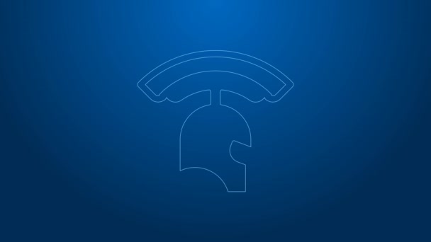 White line Roman army helmet icon isolated on blue background. 4K Video motion graphic animation — Stockvideo