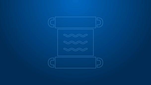 White line Ancient papyrus scroll icon isolated on blue background. Parchment paper. Ancient Egypt symbol. 4K Video motion graphic animation — Wideo stockowe