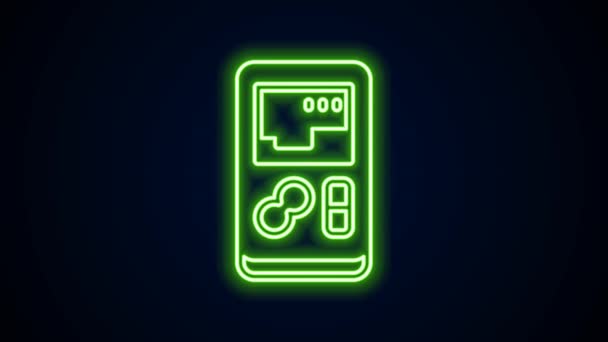 Glowing neon line Portable video game console icon isolated on black background. Handheld console gaming. 4K Video motion graphic animation — стоковое видео