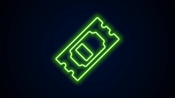 Žhnoucí neonový řádek Ikona lístku kina izolované na černém pozadí. Grafická animace pohybu videa 4K — Stock video
