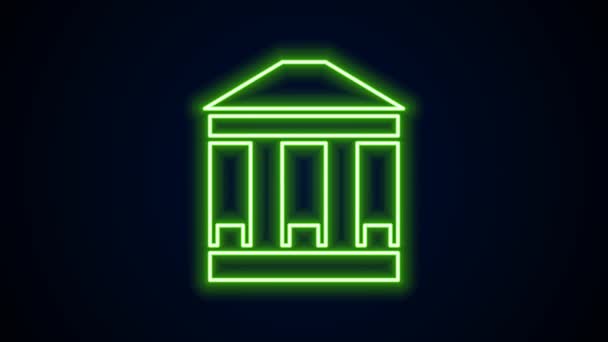 Świecąca neon linia Muzeum budynku ikona izolowane na czarnym tle. 4K Animacja graficzna ruchu wideo — Wideo stockowe