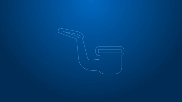 White line Smoking pipe with smoke icon isolated on blue background. Tobacco pipe. 4K Video motion graphic animation — Stock Video