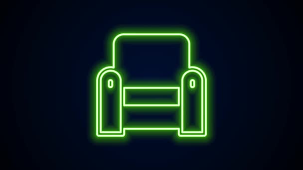Leuchtende Neon-Linie Sessel-Symbol isoliert auf schwarzem Hintergrund. 4K Video Motion Grafik Animation — Stockvideo