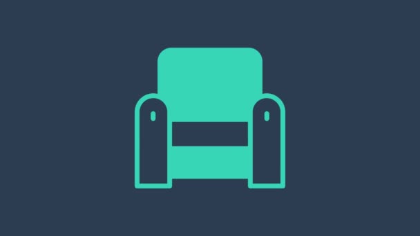 Turkusowa ikona fotela na niebieskim tle. 4K Animacja graficzna ruchu wideo — Wideo stockowe