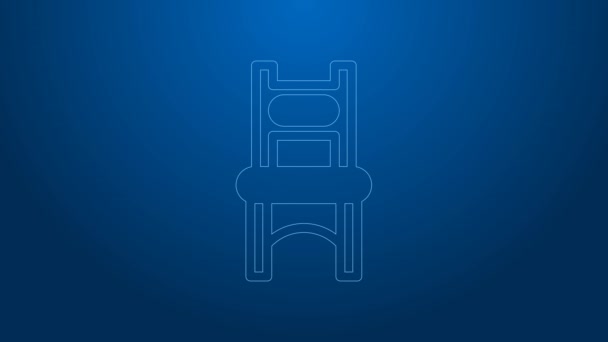 Weiße Linie Stuhl-Symbol isoliert auf blauem Hintergrund. 4K Video Motion Grafik Animation — Stockvideo