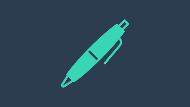 Значок бирюзовой ручки выделен на синем фоне. Видеографическая анимация 4K — стоковое видео