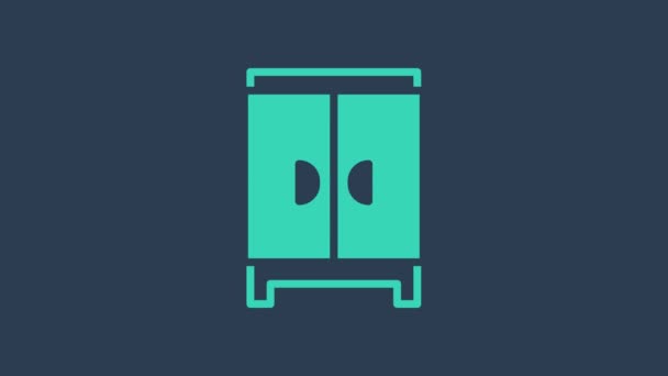 Icône Armoire turquoise isolée sur fond bleu. Signe d'armoire. Animation graphique de mouvement vidéo 4K — Video