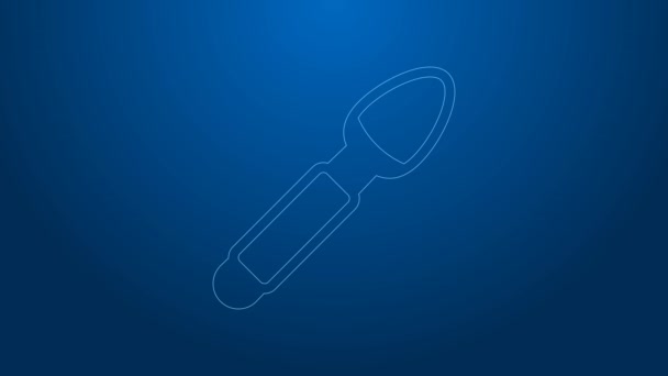White line Silver spoon icon isolated on blue background. Cooking utensil. Cutlery sign. 4K Video motion graphic animation — Vídeo de Stock