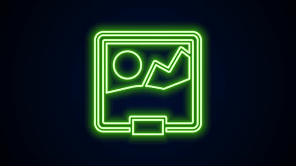 Glödande neon line Bild ikon isolerad på svart bakgrund. 4K Video motion grafisk animation — Stockvideo
