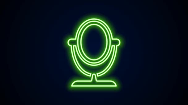 Leuchtende Neon-Linie Round Make-up Spiegel Symbol isoliert auf schwarzem Hintergrund. 4K Video Motion Grafik Animation — Stockvideo