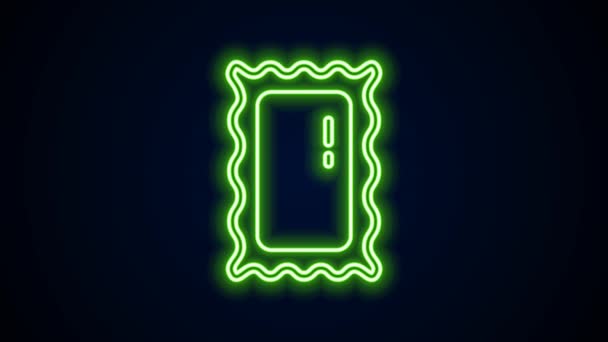 Žhnoucí neonová čára Velké plné zrcadlo pro ložnice, obchody, zákulisí ikony izolované na černém pozadí. Grafická animace pohybu videa 4K — Stock video