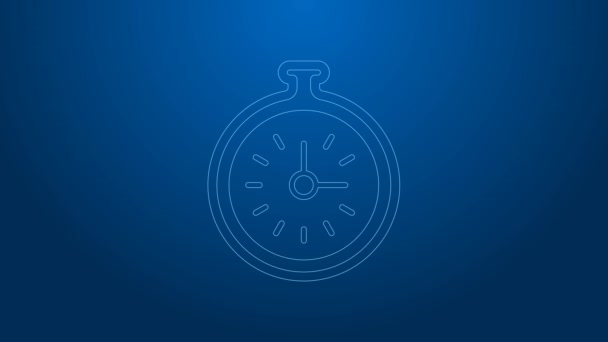 White line Pocket watch icon isolated on blue background. 4K Video motion graphic animation — Vídeo de Stock