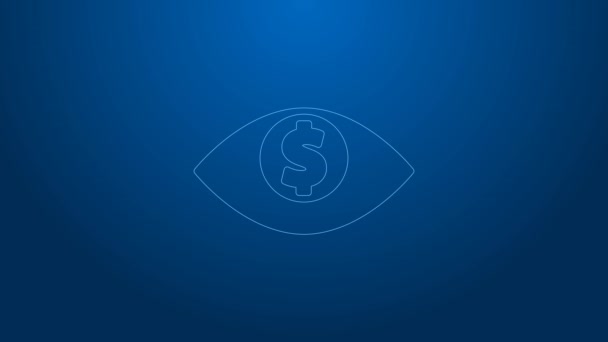 White line Eye with dollar icon isolated on blue background. 4K Video motion graphic animation — Stock videók