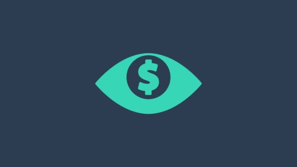 Turquoise Eye with dollar icon isolated on blue background. 4K Video motion graphic animation — Stockvideo