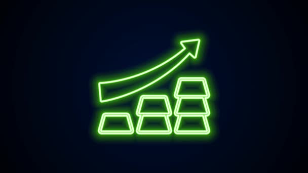 Glödande neon line Finans tillväxt diagram pil med guldtackor ikon isolerad på svart bakgrund. Begreppet ekonomisk framgång. Guldinvesteringskoncept. 4K Video motion grafisk animation — Stockvideo