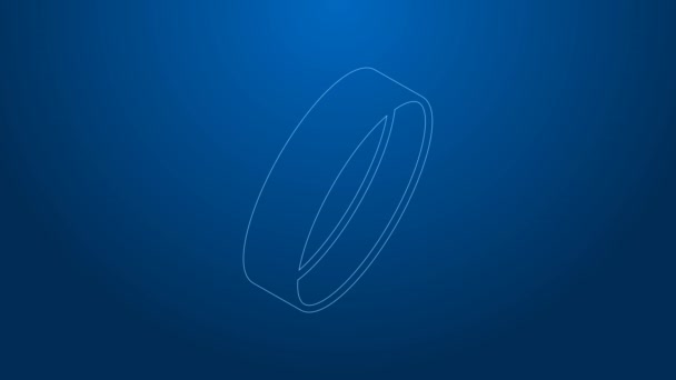 White line Gold ring icon isolated on blue background. 4K Video motion graphic animation — Video Stock