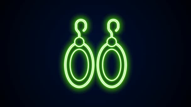 Ragyogó neon vonal Fülbevalók ikon elszigetelt fekete alapon. Ékszer kellékek. 4K Videó mozgás grafikus animáció — Stock videók