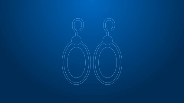 Weiße Linie Ohrringe Symbol isoliert auf blauem Hintergrund. Schmuck-Accessoires. 4K Video Motion Grafik Animation — Stockvideo