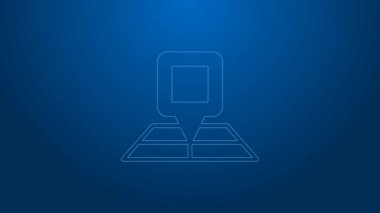 Mavi arkaplanda konum imleci simgesi izole edilmiş beyaz çizgi haritası. 4K Video hareketli grafik canlandırması