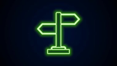 Parlayan neon hat trafik levhası. Siyah arkaplanda sinyal simgesi izole edildi. İşaretçi sembolü. İzole sokak bilgi levhası. Yön tabelası. 4K Video hareketli grafik canlandırması