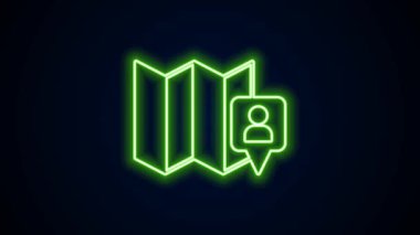 Parlayan neon çizgisi Katlanmış harita konum simgesi simgesi siyah arkaplanda izole edildi. 4K Video hareketli grafik canlandırması