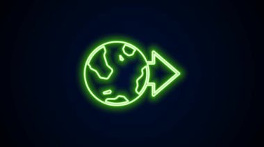 Dünya simgesinde parlayan neon hattı konumu siyah arkaplanda izole edildi. Dünya ya da Dünya işareti. 4K Video hareketli grafik canlandırması