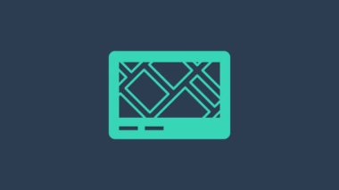 Mavi arkaplanda harita simgesine sahip turkuaz GPS cihazı. 4K Video hareketli grafik canlandırması