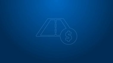 Beyaz çizgili Toll trafik levhası. Mavi arkaplanda işaretleme simgesi izole edildi. İşaretçi sembolü. Sokak bilgi tabelası. Yön tabelası. 4K Video hareketli grafik canlandırması