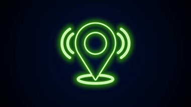Parlayan neon çizgi haritası simgesi siyah arkaplanda izole edildi. Navigasyon, işaret, konum, harita, GPS, yön, arama konsepti. 4K Video hareketli grafik canlandırması
