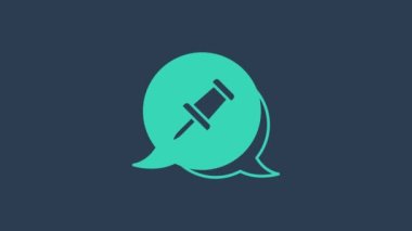 Mavi arkaplanda turkuaz itme simgesi izole edildi. Raptiye işareti. 4K Video hareketli grafik canlandırması