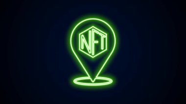Parlayan neon hattı NFT dijital şifreleme resim simgesi siyah arkaplanda izole edildi. Para iadesi olmayan jeton. 4K Video hareketli grafik canlandırması