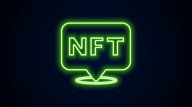 Parlayan neon hattı NFT dijital şifreleme resim simgesi siyah arkaplanda izole edildi. Para iadesi olmayan jeton. 4K Video hareketli grafik canlandırması