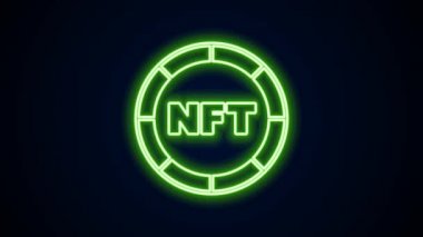 Parlayan neon hattı NFT dijital şifreleme resim simgesi siyah arkaplanda izole edildi. Para iadesi olmayan jeton. 4K Video hareketli grafik canlandırması