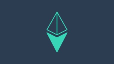 Mavi arka planda izole edilmiş turkuaz kripto para Ethereum ETH simgesi. Altcoin sembolü. Engelleme zinciri tabanlı şifreli para birimi. 4K Video hareketli grafik canlandırması