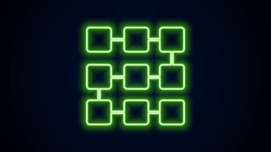 Parlayan neon hattı NFT engelleme teknolojisi simgesi siyah arkaplanda izole edildi. Para iadesi olmayan jeton. Dijital kripto sanat konsepti. 4K Video hareketli grafik canlandırması