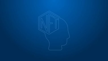 Beyaz çizgi NFT dijital şifreleme resim simgesi mavi arkaplanda izole edildi. Para iadesi olmayan jeton. 4K Video hareketli grafik canlandırması
