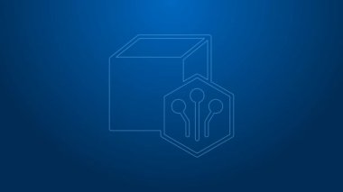 Beyaz çizgi NFT dijital şifreleme resim simgesi mavi arkaplanda izole edildi. Para iadesi olmayan jeton. 4K Video hareketli grafik canlandırması