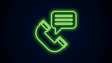 Parlayan neon hattı telefon konuşma simgesi siyah arkaplanda izole edildi. Telefon ahizesi. Telefon işareti. Çağrı merkezi, iletişim. 4K Video hareketli grafik canlandırması