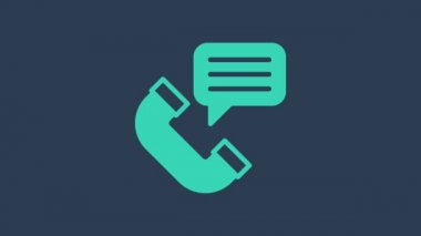 Mavi arkaplanda turkuaz telefon konuşma simgesi izole edildi. Telefon ahizesi. Telefon işareti. Çağrı merkezi, iletişim. 4K Video hareketli grafik canlandırması