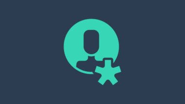 Mavi arka planda seçilmiş turkuaz çalışan simgesi izole edildi. Kafa avcılığı. İş hedefi ya da İş Bulma. İş için insan kaynakları ve adam toplama. 4K Video hareketli grafik canlandırması