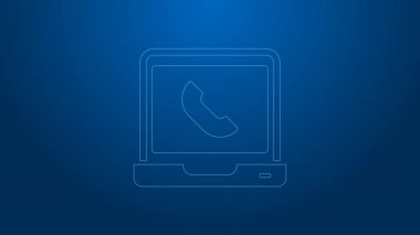 Beyaz hat Telefon. Mavi arka planda 24 saat destek ikonu var. Tüm gün müşteri destek merkezi. Tam zamanlı çağrı servisi. 4K Video hareketli grafik canlandırması