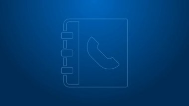 Mavi arkaplanda beyaz çizgi telefon rehberi simgesi izole edildi. Adres defteri. Telefon rehberi. 4K Video hareketli grafik canlandırması
