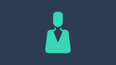 Turkuaz Çalışan simgesi mavi arkaplanda izole edildi. Kafa avcılığı. İş hedefi ya da İş Bulma. İş için insan kaynakları ve adam toplama. 4K Video hareketli grafik canlandırması