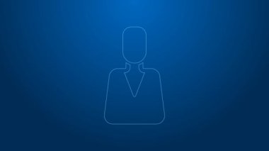 Beyaz çizgi çalışanı simgesi mavi arkaplanda izole edildi. Kafa avcılığı. İş hedefi ya da İş Bulma. İş için insan kaynakları ve adam toplama. 4K Video hareketli grafik canlandırması